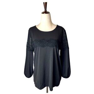 Karl Lagerfeld Shirt Women Small Black Lace Panel Blouse Whimsigoth Gothic NWT
